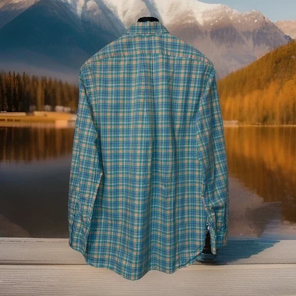 Ralph Lauren 100% Cotton Stretch Shirt Men L Colorful Plaid Long Sleeve Preppy - Picture 3 of 7